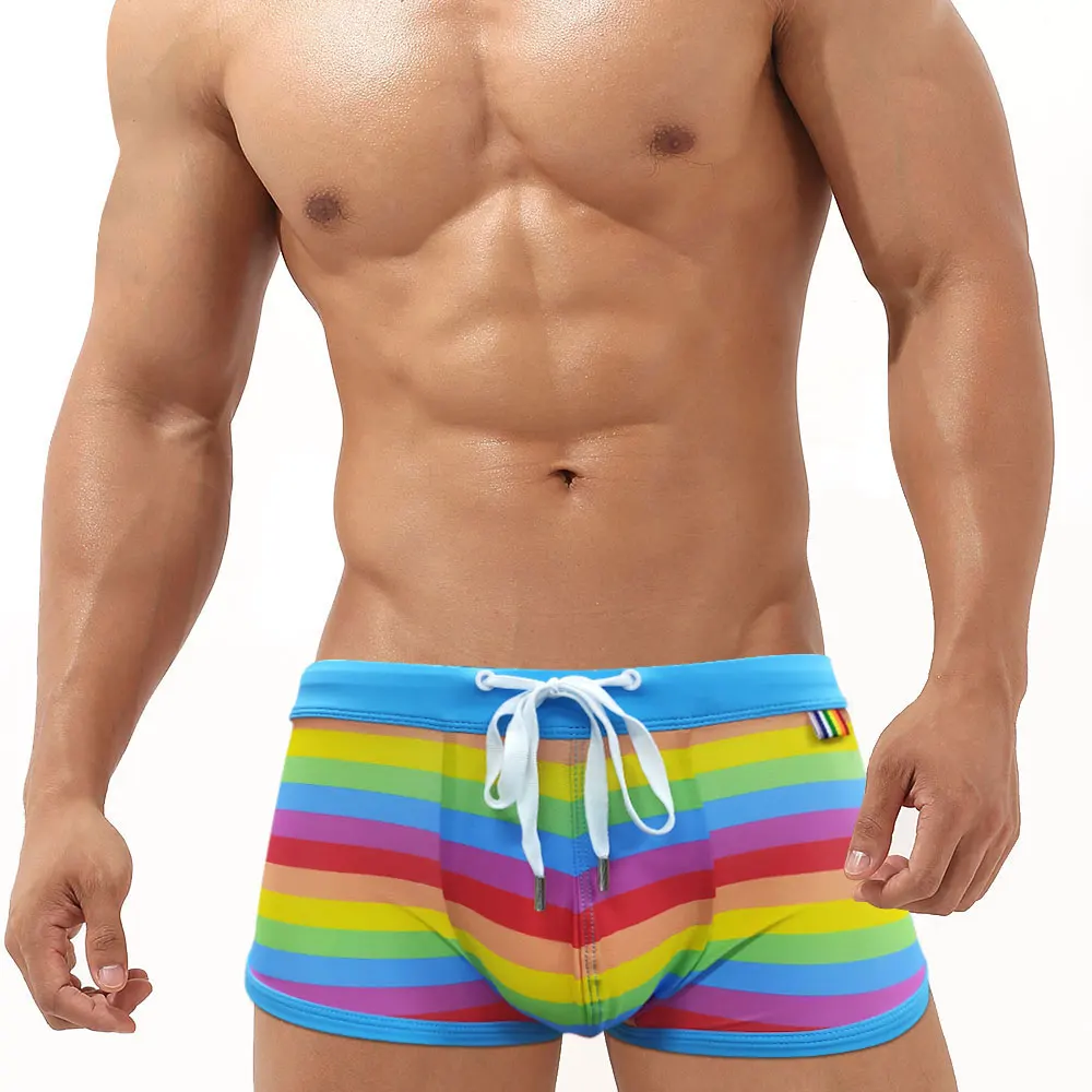 Sexy Men Swimwear RainBow Summer Swimsuit Kids Surf Man Trunks Push-up Beach Low-Waist Pride Day Gay Swim Bathing-Pants surfing