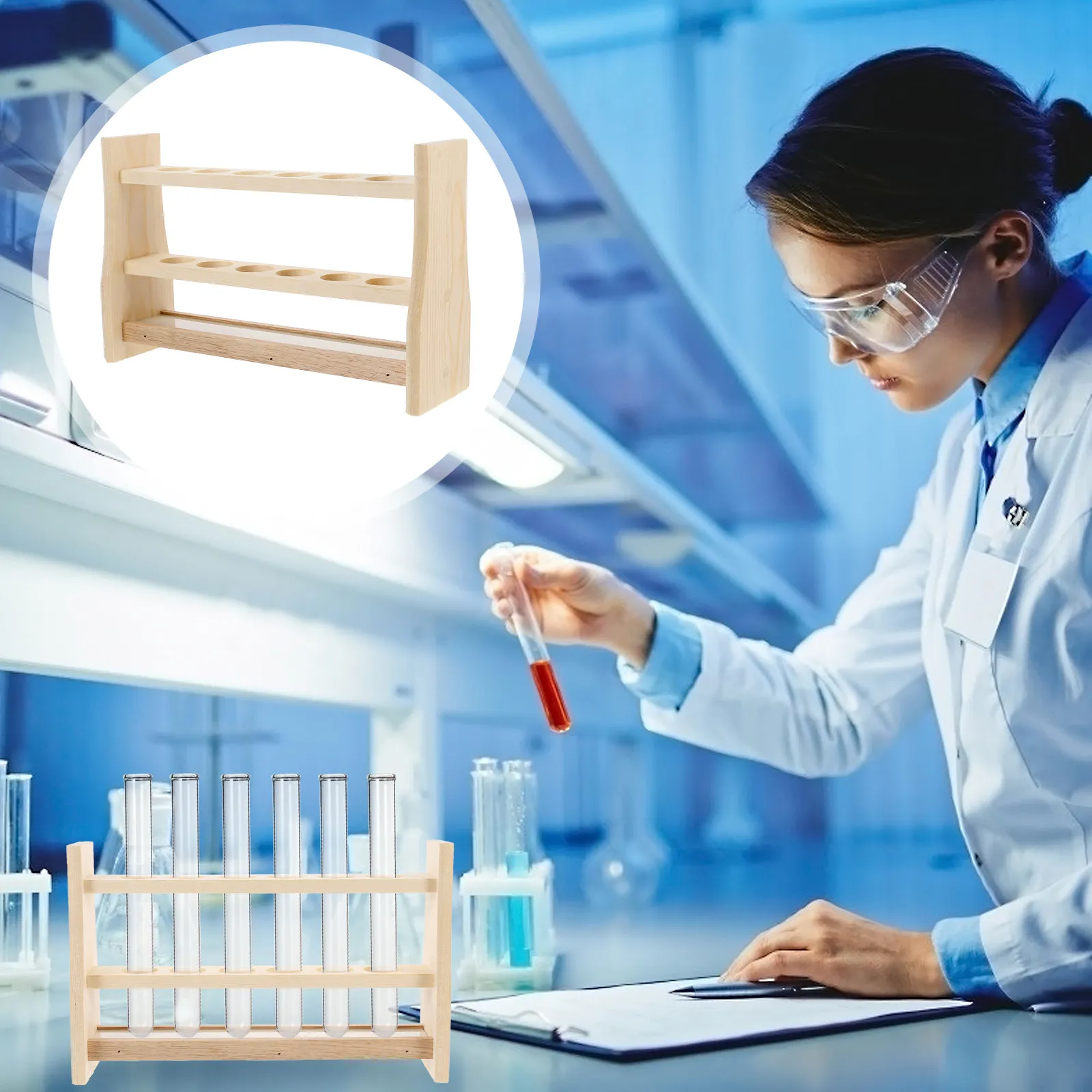 Wooden Test Tube Rack 6-Hole Natural Wood Storage Rack for Home School Lab – Easy Clean Compact Design