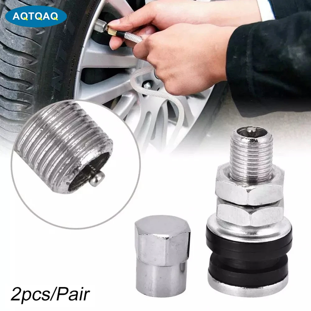 

AQTQAQ 1 Pair Tire Valve Stem Kit, Silver TR161 Metal Car Truck Motorcycle Bolt In Tire Tyre Valve Short Stems with Dust Cap New