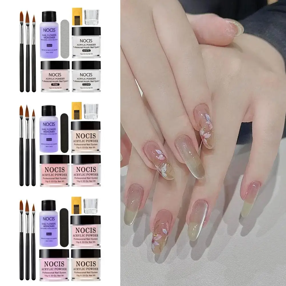 مجموعة واحدة من مجموعة أدوات الأظافر الأكريليك مسحوق الأكريليك ومجموعة سائل كريستال مع فرشاة أظافر لتمديد أظافر الأكريليك نحت مانيكير #1
