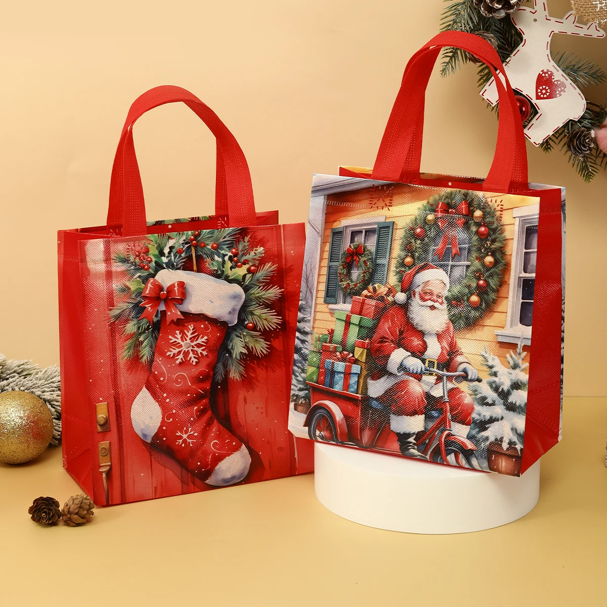 8 Stück Frohe Weihnachten Geschenktüten Vlies Frohe Weihnachten Tragetaschen Geschenke Verpackung Einkaufen Liefert 2025 Weihnachten Party Dekoration – Detail 4