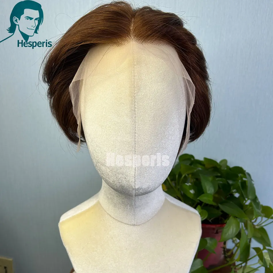 Hesperis بني فاتح شعر الإنسان الرجال الباروكات غلويليس قبل قطعها قصيرة قطع الدانتيل الجبهة الباروكات للذكور 13x6 جزء عميق الفضاء قطع الباروكات