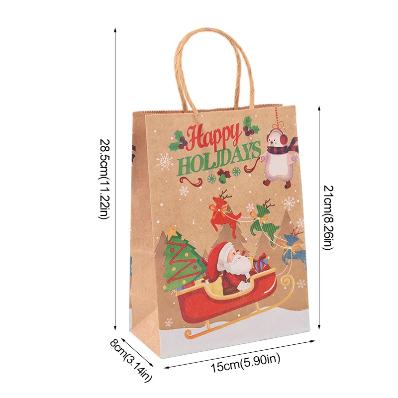 5Pcs Christmas Gifts Bags Santa Xmas Tree Candy Cookie Present Paper Bags For Christmas Holiday Decoration New Year Gift Packing