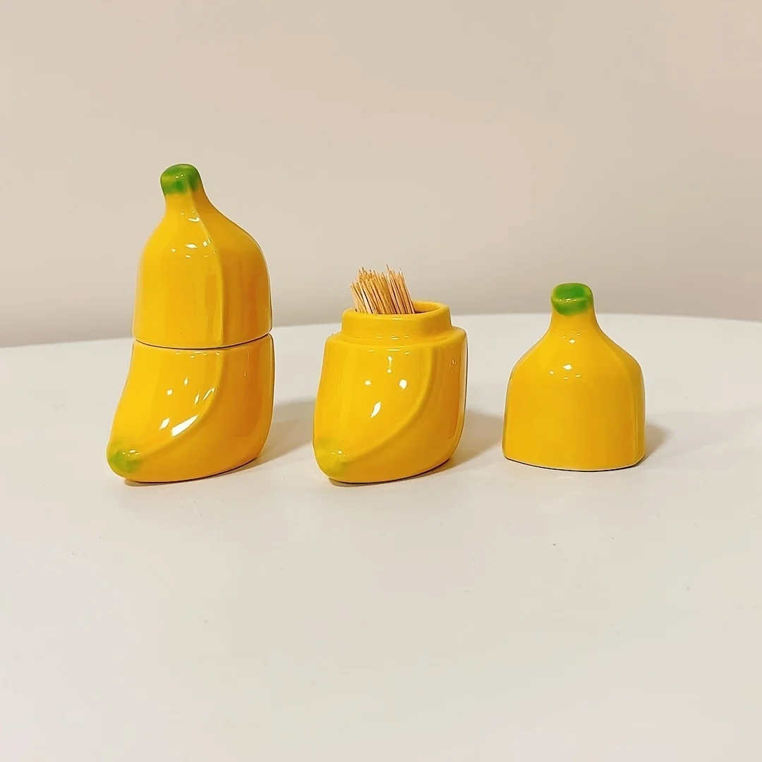 Simulation Banana Ceramic Toothpick Holder Suitable for Home Daily Kitchen Accessories Desktop Ornaments Cotton Swab Holder
