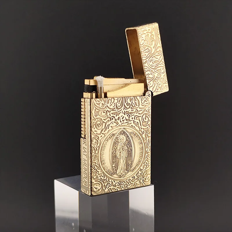 

ROWENTA керосиновая зажигалка с боковой раздвижной классический стальной звук, пятисторонняя тонкая резьба, инструмент для курения с гравировкой из чистой латуни