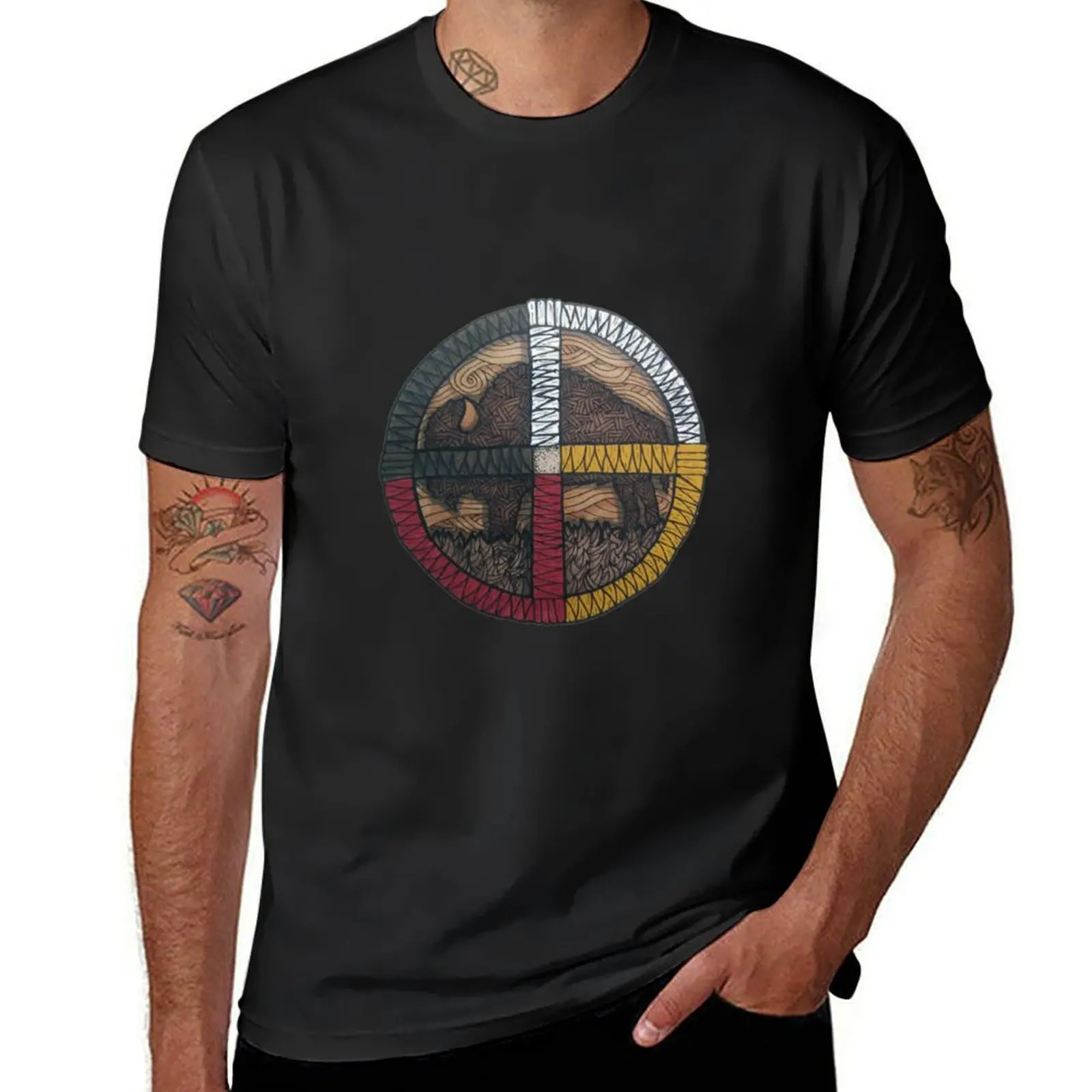 Medicine Wheel T-Shirt customizeds plus sizes Short sleeve tee mens graphic t-shirts hip hop