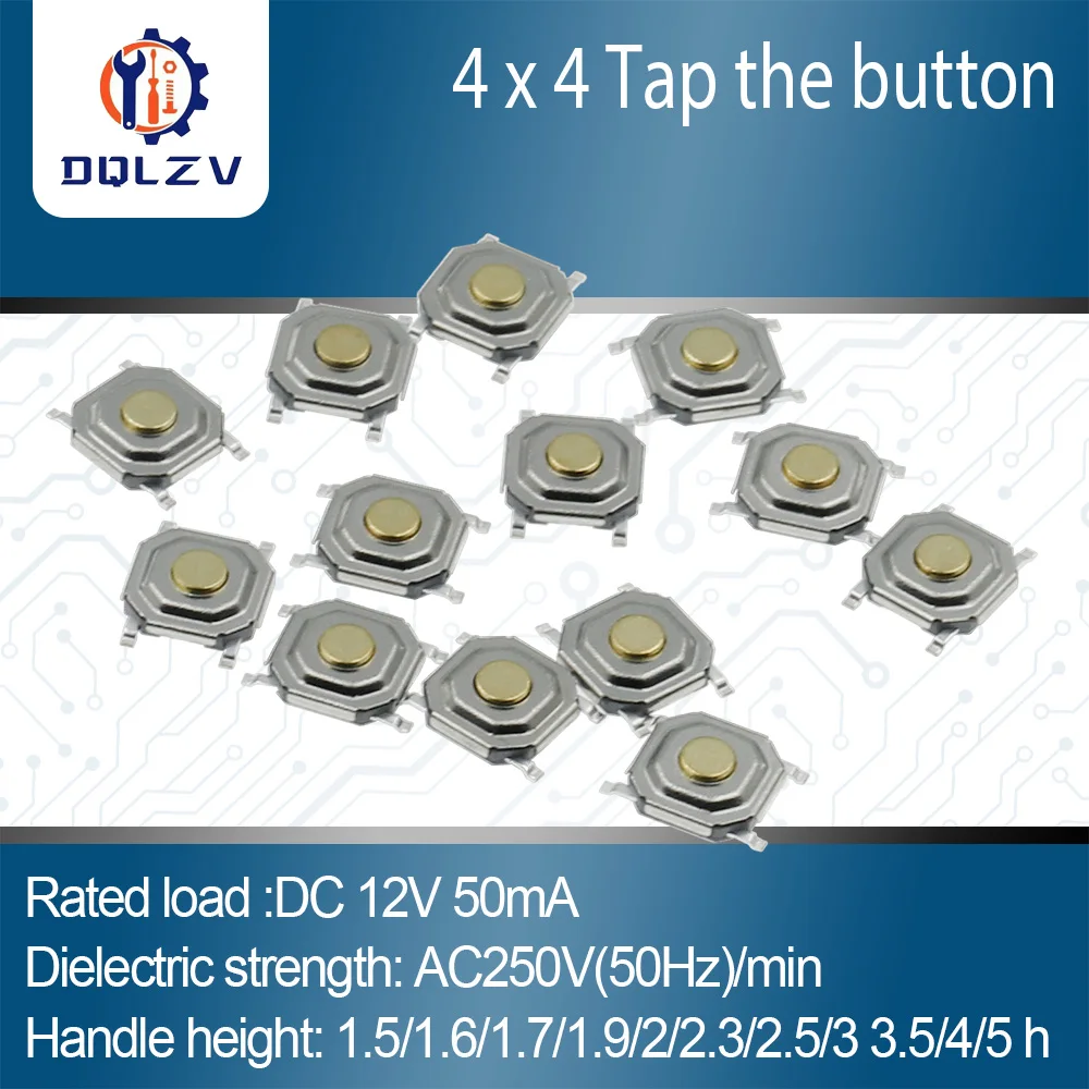 12V 5.2*5.2*1.5mm 12V 0.5A 4 Pin SMT przełącznik wciskany metalowy dotykowy mikro takt dotykowy przełącznik miedziany przerywacz 4x4x1.5