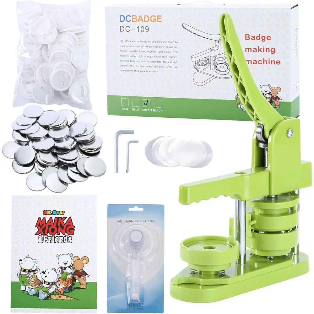 

DIY 58mm Button Pin Maker, Badge Punch with 100pcs Supplies, Circle Cutter, and Magic Book