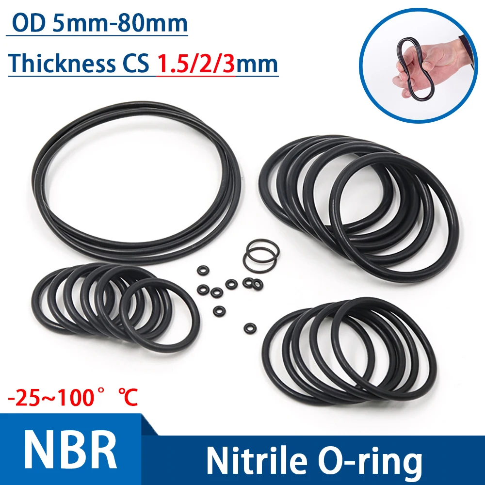 

NBR O Ring Seal Gasket Thickness CS 1.5 2 3mm OD 5~80mm Oil Resistance Washer Round Shape Nitrile Butadiene Rubber Spacer