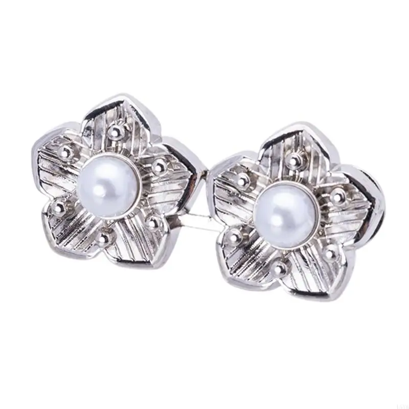 L5YA 3Pieces Pearls Flower Waist Tightener Fitness Pin Set For Jeans And Skirts Nonsew