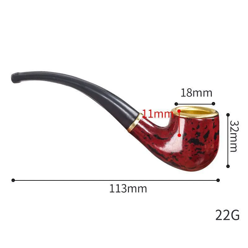 New Imitation Wood Pipe Men\'s Classic Resin Pipe Old-Fashioned Dry Pipe Portable Copper Pot Bent Cigarette Pipe