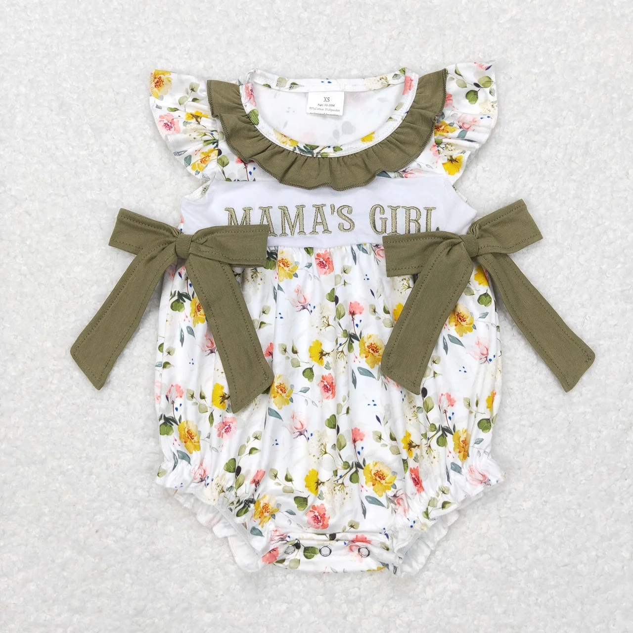 Wholesale Newborn Embroidery Mama's Girl Romper Floral Bow Jumpsuit Toddler Kids Children Summer Flower Bubble One-piece