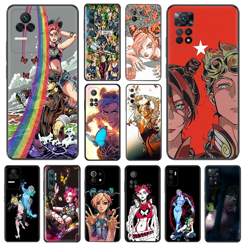 Матовый чехол для телефона Redmi Note 11 Pro, 10, 11s, 10s, 10a, 10c, Xiaomi 11t, 10t, Jolyne Cujoh, JoJo, невероятные приключения, черный мягкий чехол
