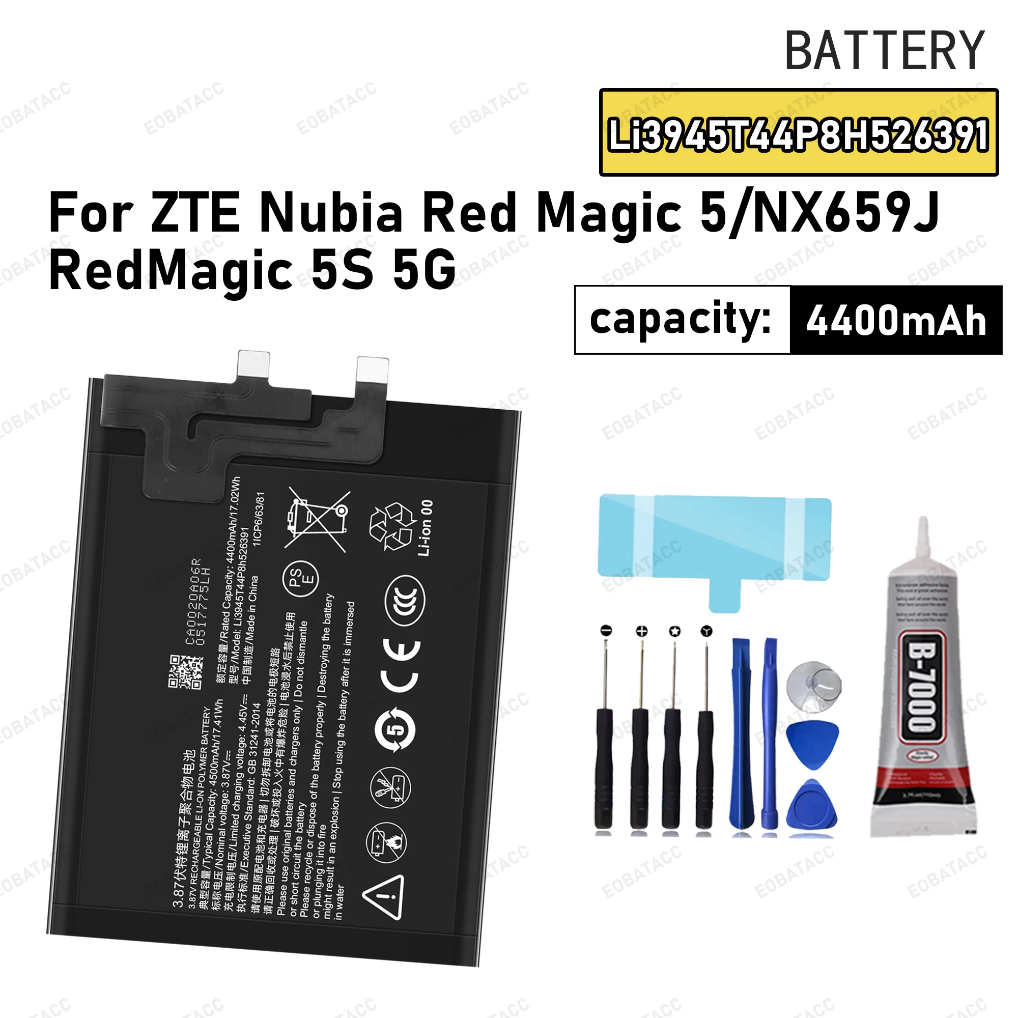 

100% New Zero Cycle For ZTE Nubia Red Magic 5 RedMagic 5S 5G NX659J Red Devil 5G Li3945T44P8H526391 4500mAh Battery+Free Tools