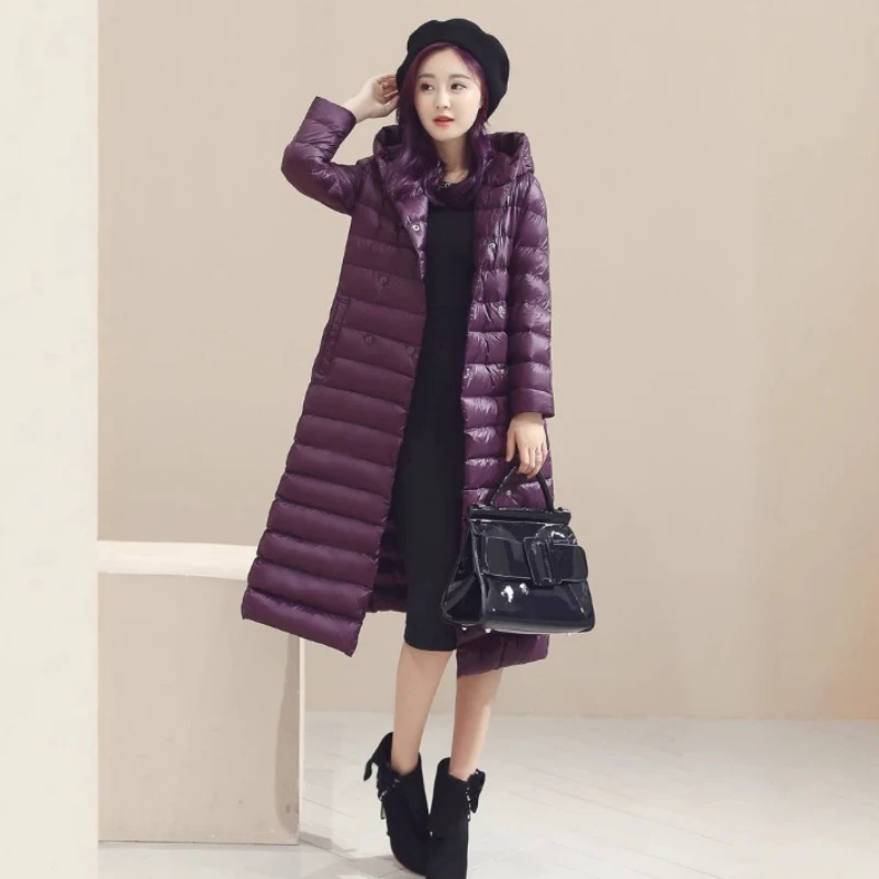Women's Autumn Winter New White Duck Down Long Coats Down Jackets Below The Knee Plus Size Lining Lightweight Slim Fit Outerwear