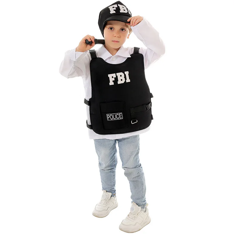 America FBI Agent Costumes Set Accessories for Kids Dress Up SWAT Police Halloween Costume Cosplay