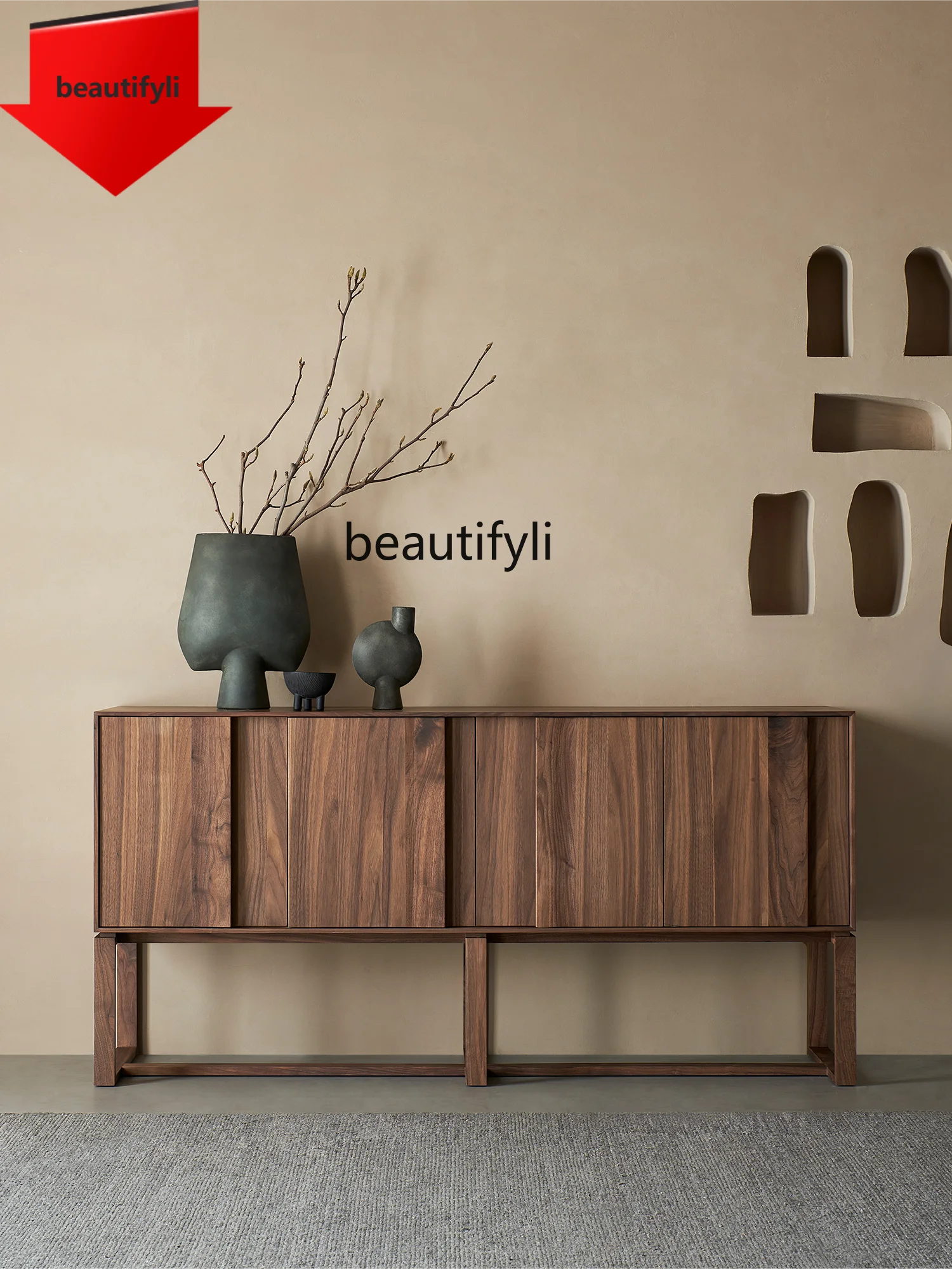 

A44 Северная Америка Черный орех Буфет из массива дерева Тихий стиль Дизайнерский шкаф для хранения в гостиной