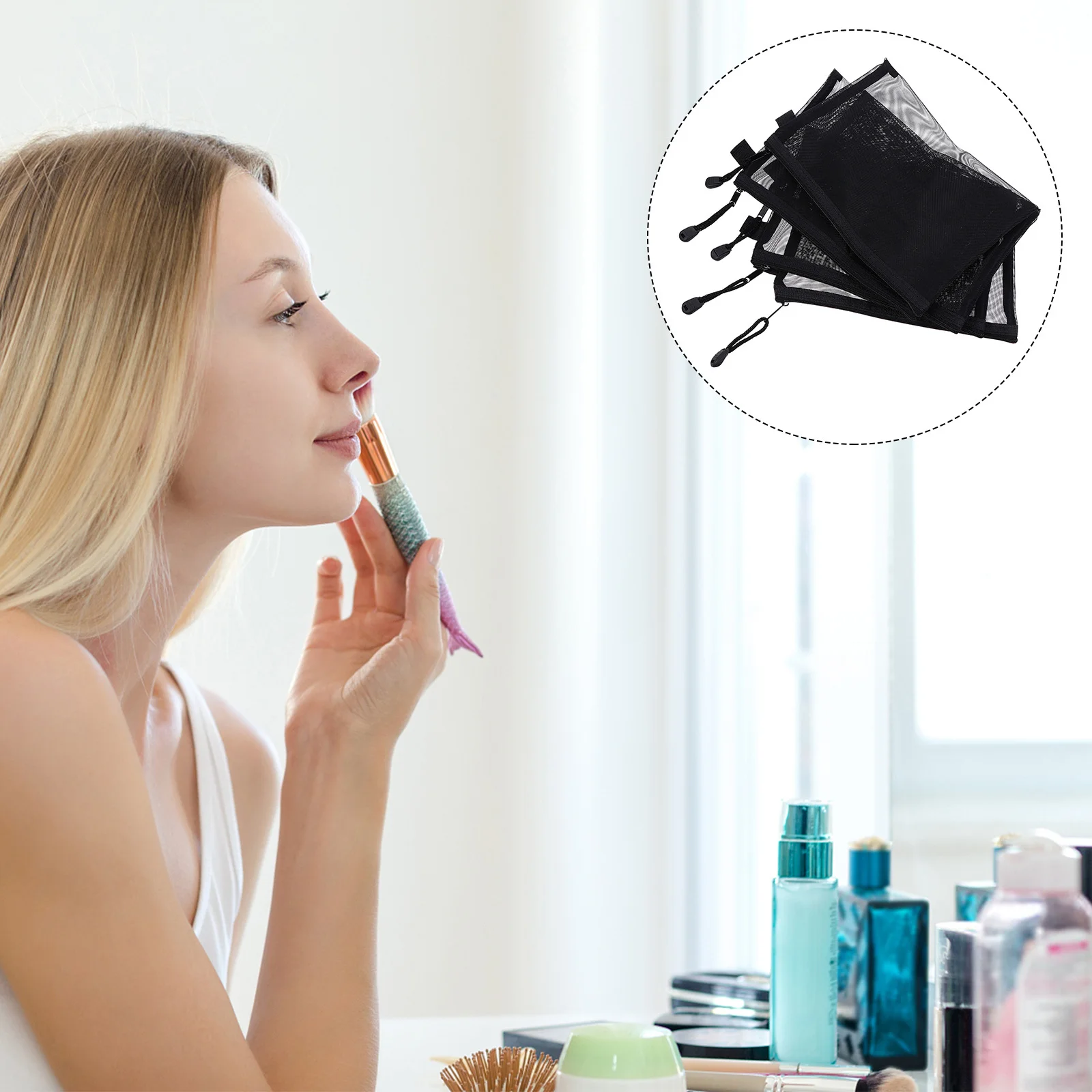 

10Pcs Mesh Zipper Bags Transparent Makeup Organizer Pencil Case Pouch Travel Toiletry Storage Mesh Bag