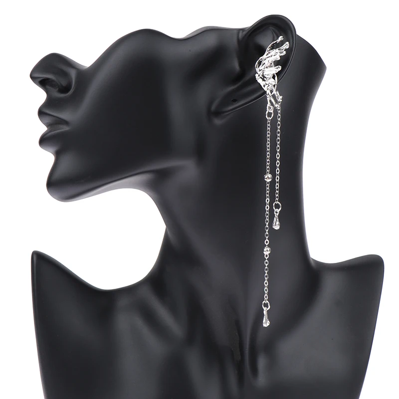 1Pair Angel Wings Liquid Metal Butterfly Tassel Ear Cuff Non Piercing Earrings Trendy Punk Design Female Long Ear Clip Jewelry