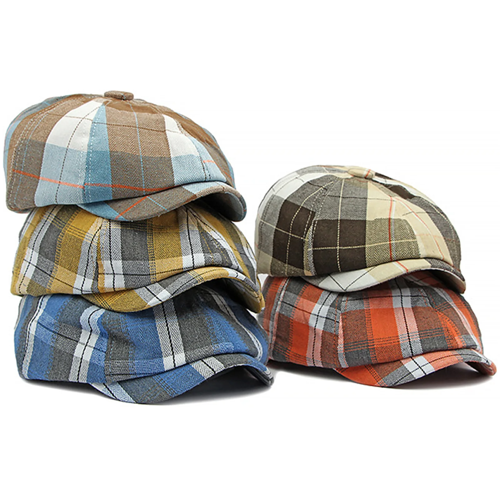 Karierte Baskenmütze mit kurzer Krempe, dünn, leicht, Unisex, britische Retro-Künstlerkappe für Männer und Frauen, Modeaccessoires