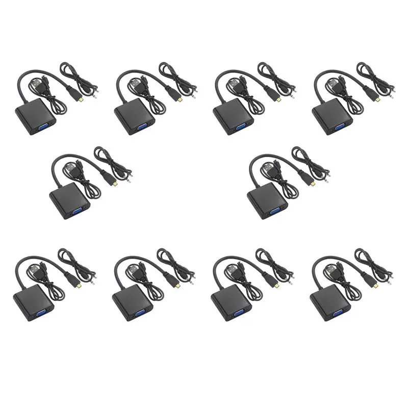 -[A51I Digital]10X Micro- To VGA Adapter Cable 1080P Video Converter With Audio Jack USB Power Cable For Camera Raspber