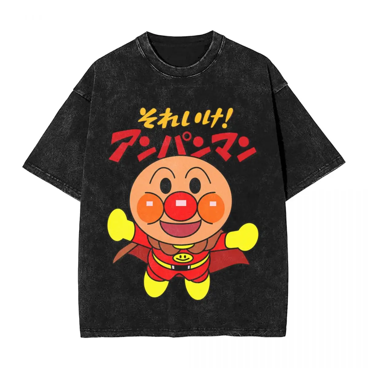 

Caroon Anpanman woman Men Cotton Washed Hot stamping Print T-Shirt, Harajuku Cotton Tshirt Men's Summer Short Sleeve Tees
