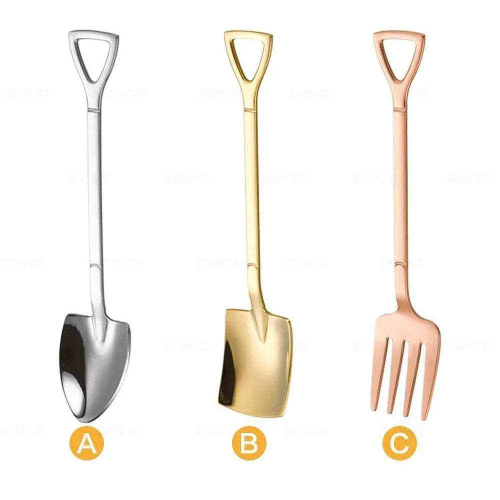 Vintage 304 stainless steel coffee scoop ice cream scoop fruit fork creative long handle stirring tea spoon fashion tableware