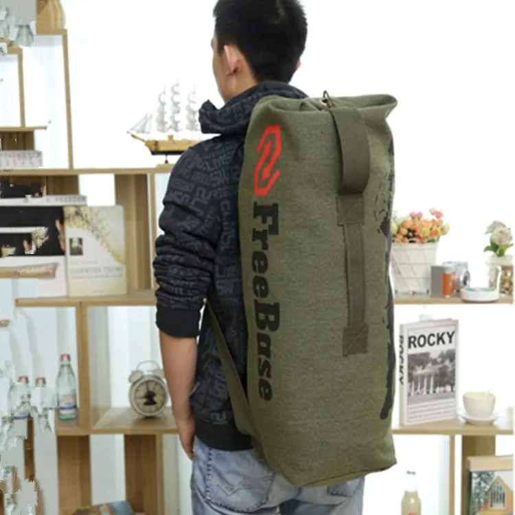 Large Capacity Canvas Outdoor Mountain Climbing Bag Bucket Backpack Double Shoulder Travel Bag for Men And Women Free Soldier