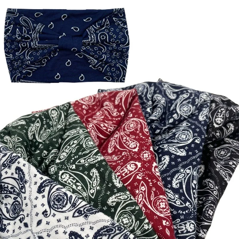 カシューナッツの花の結び目模様の幅広ヨガスポーツ用伸縮性コットンヘアバンド