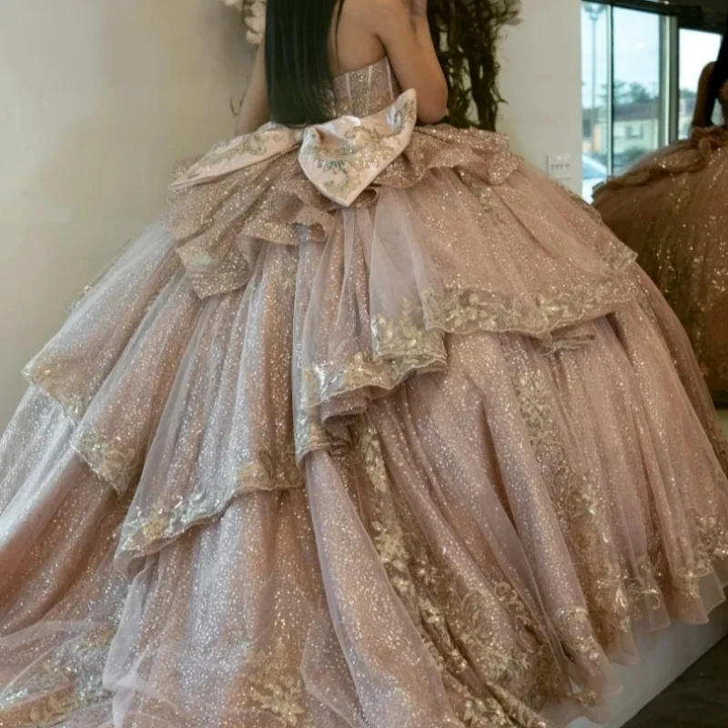 A1926 فاخر المكسيكي الحلو 16 فساتين الكرة ثوب مطرزة زين القوس كامل طول المرأة حفلة عيد ميلاد Quinceanera 15 مخصص #1