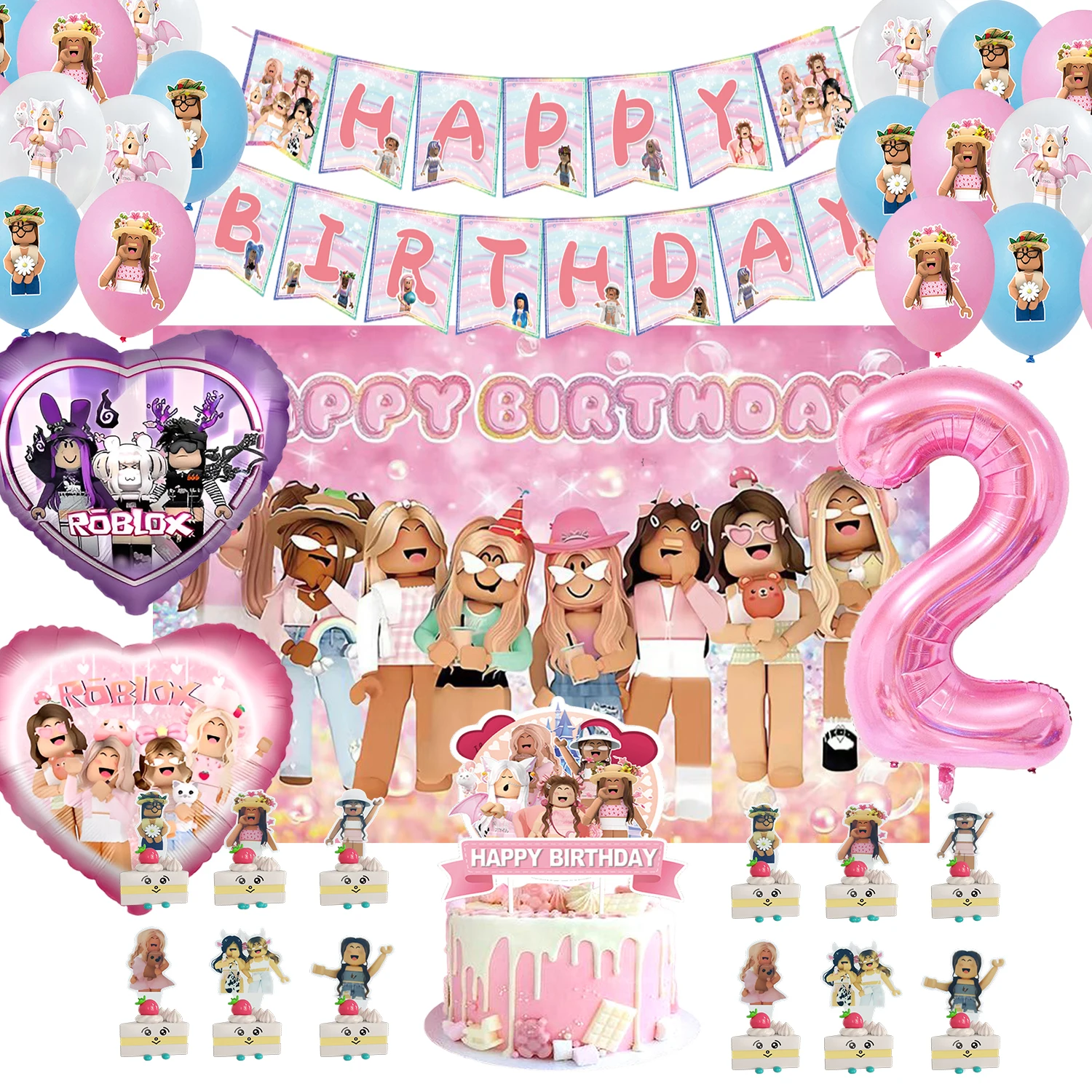 ROBLOX 생일 파티 장식 풀 플래그 배너 풍선 케이크 토퍼 세트 파티 용품 소녀 어린이 소년 호의 베이비 샤워 게임