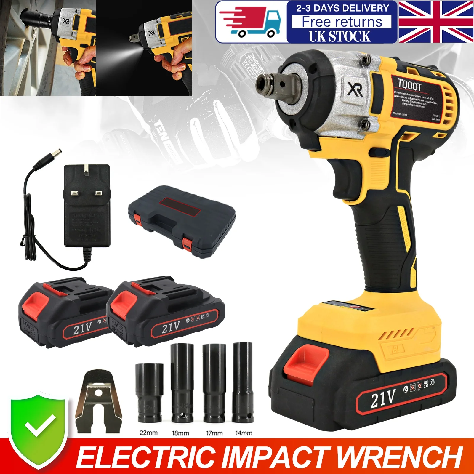 2 Battery 1000Nm 1/2" Cordless Electric Impact Wrench Drill Gun Ratchet Driver，Charger and Kit Bag