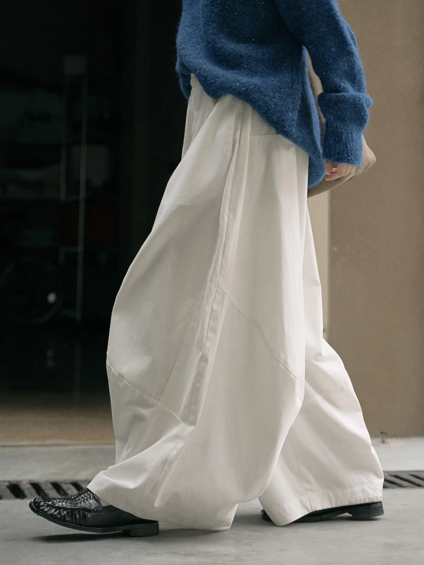 겨울 신상 한국 심플 편안한 밴딩 캐주얼 팬츠 루즈 와이드 레그 팬츠 여성용