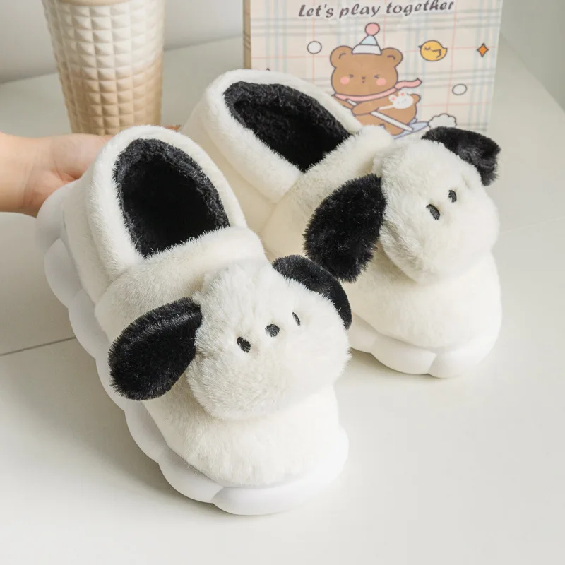 

Funny Women's Fluffy Slippers Cute Cartoon Dog Winter Indoor Men Shoes Warm Non-slip Furry Comfortable Couple Shoes Girls Gift