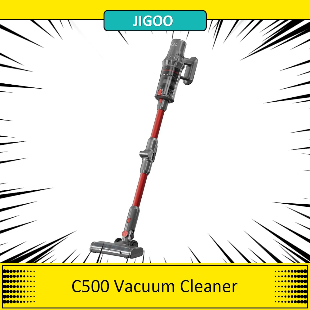 JIGOO C500 Cordless Vacuum Cleaner with 500W Motor, 33KPa Suction, 45min Runtime,8x2200mA  Battery and 1.2L Dust Cup, LED Screen