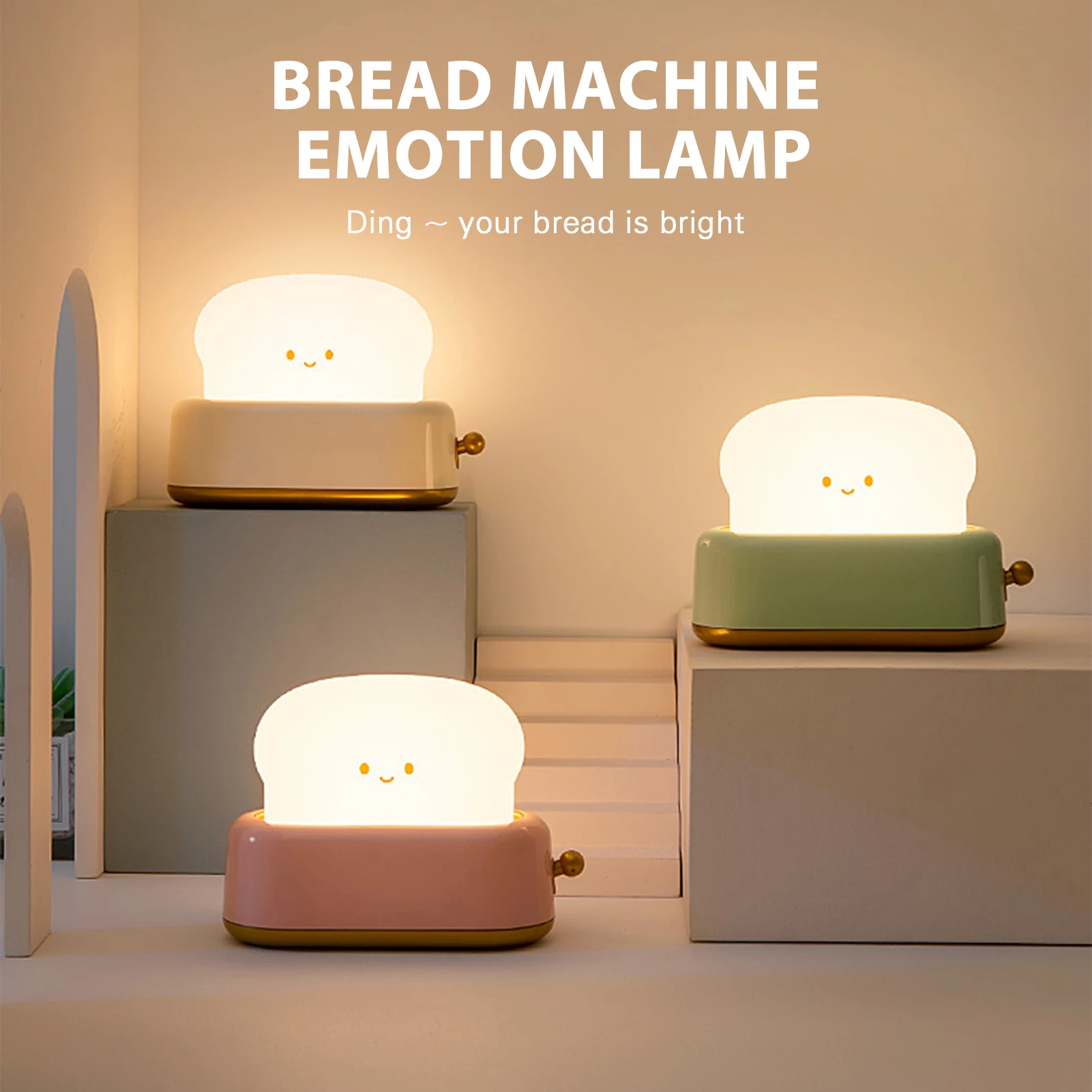 Creative Toast Bread Led Night Light Usb ricaricabile Timing Led Cute Sleep Night Light lampada interruttore domestico lampade da tavolo