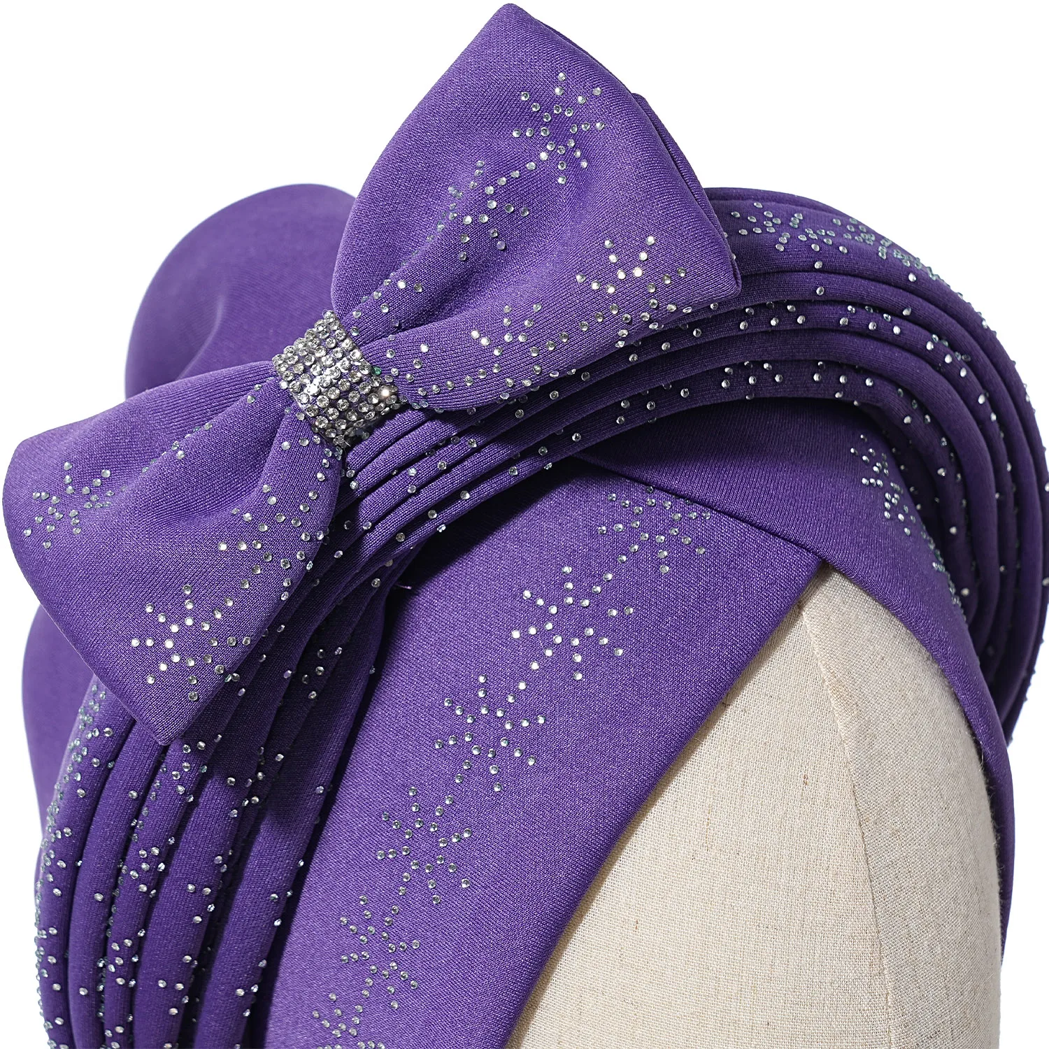 African Wedding Turban Shining Stone Bow Headscarf Pre-Tied Cross Wrap Turban Beanie Bow Decor Rhinestone Headscarf Cap