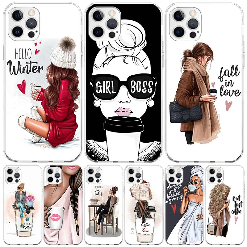 Girl Boss Female Coffee Case Phone Cover for Apple iphone 16 15 14 13 12 Mini 11 Pro Max X XS XR 7 Plus 8 + SE 2020 Trend Fundas