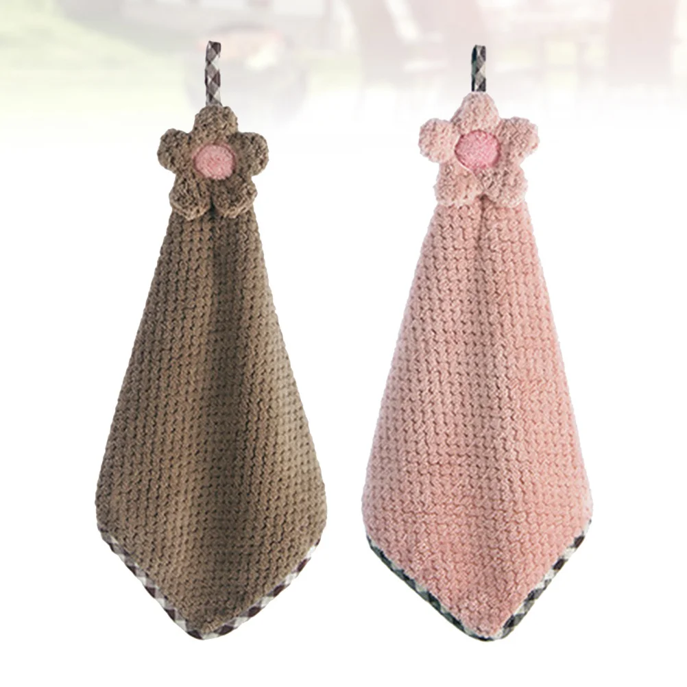 

2Pcs Cartoon Sunflower Hand Towels Hanging Water Absorbent Soft for Kitchen Bathroom Office Wiping Hands Dishcloth