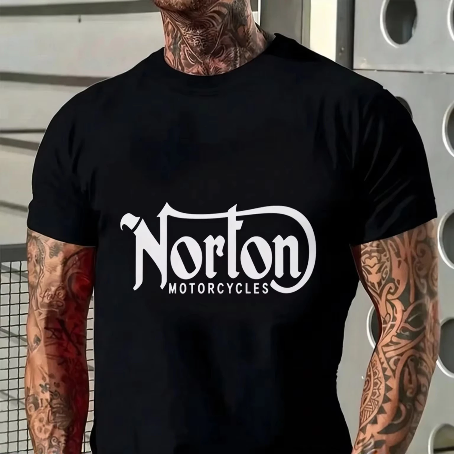 2026 New Norton Oversized Unisex Streetwear T Shirt Vintage Retro Motorcycle Gothic Font Logo Front Graphic Casual Cotton Tee