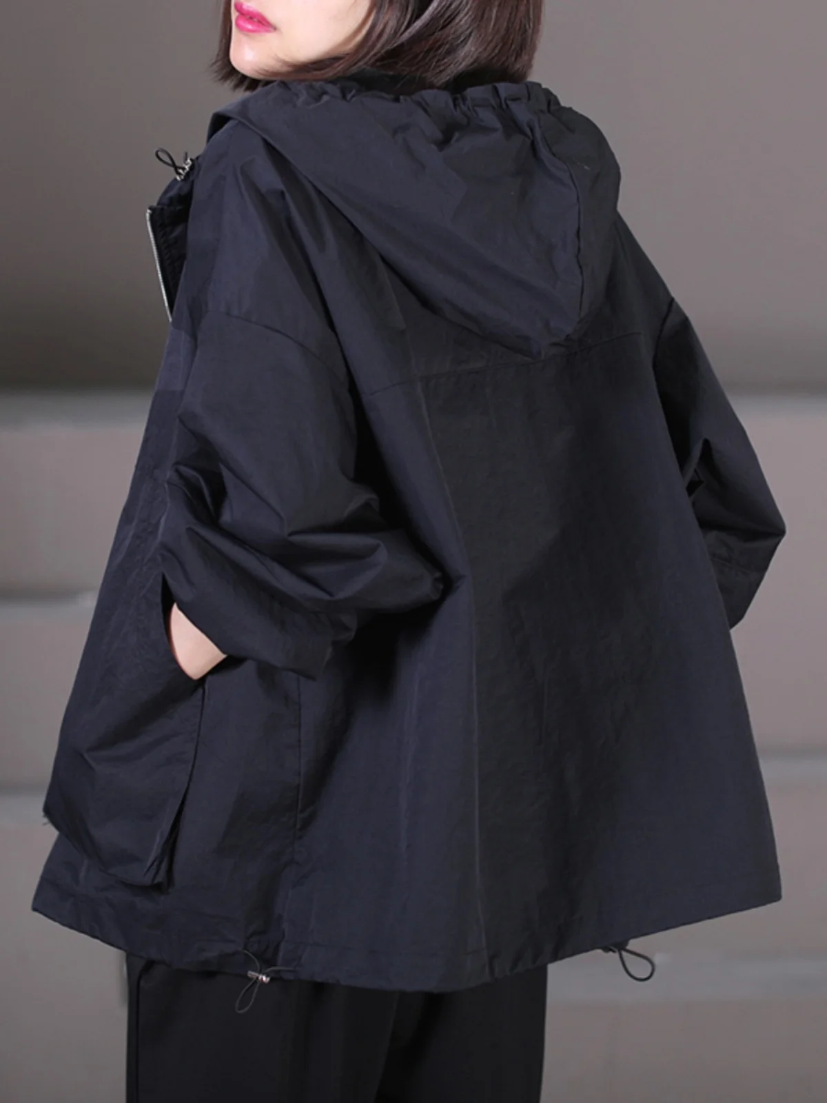 Loose Women's Spring Autumn Jaet Hooded Zipper Artistic Sle plus Size Coat Korean Version Small Size 2025 New Model