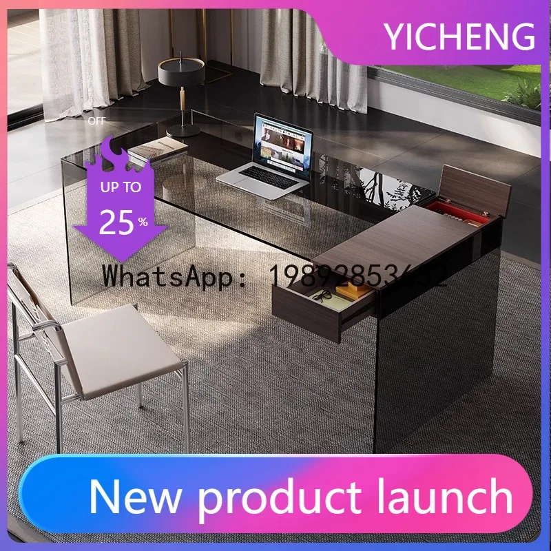 

Hys light suspension desk villa office smoked glass desk