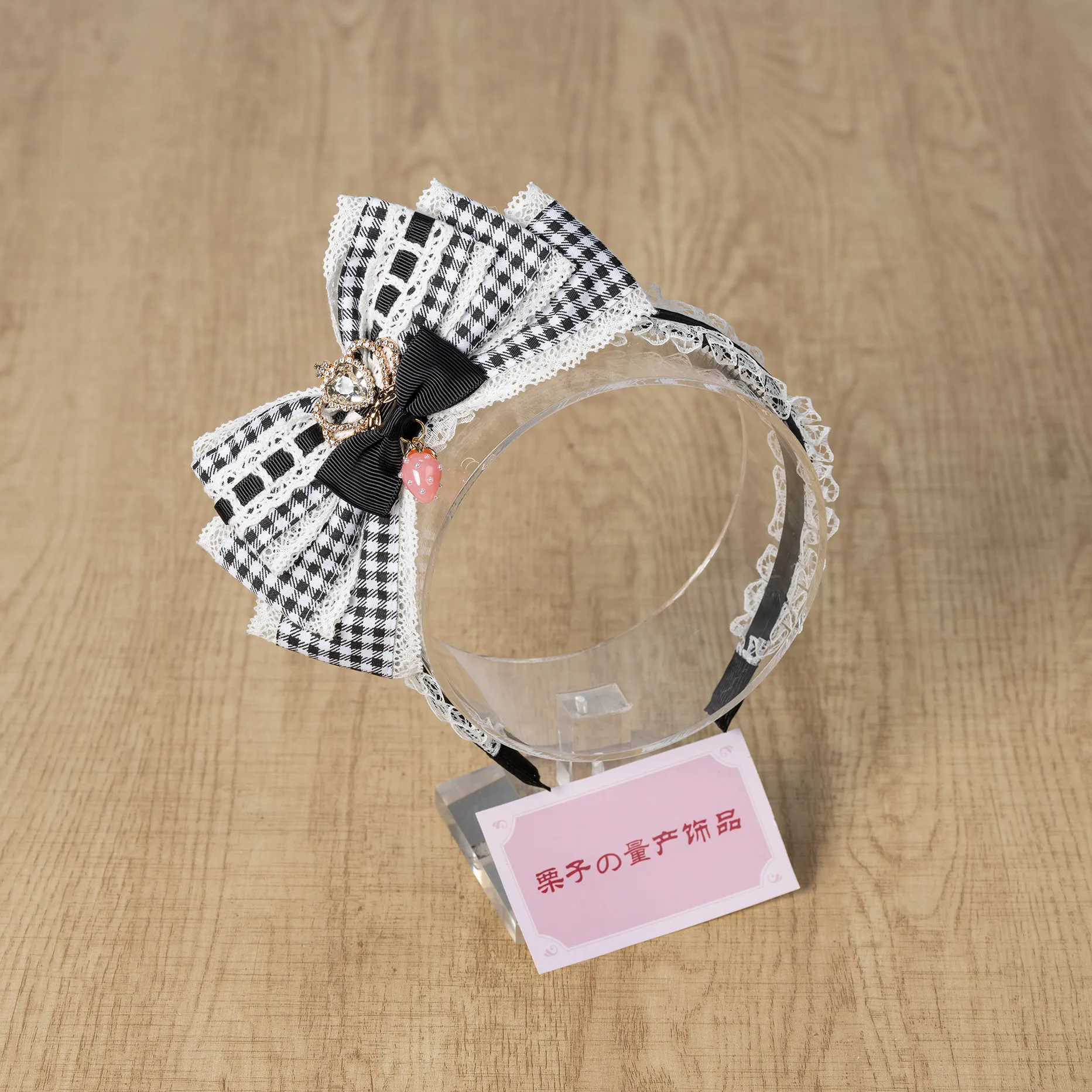 Girls' Hiar Accessories Sweet Headwear Strawberry Plaid Cosplay Accessory Handmade Big Bow Headband Lolita Headband Women