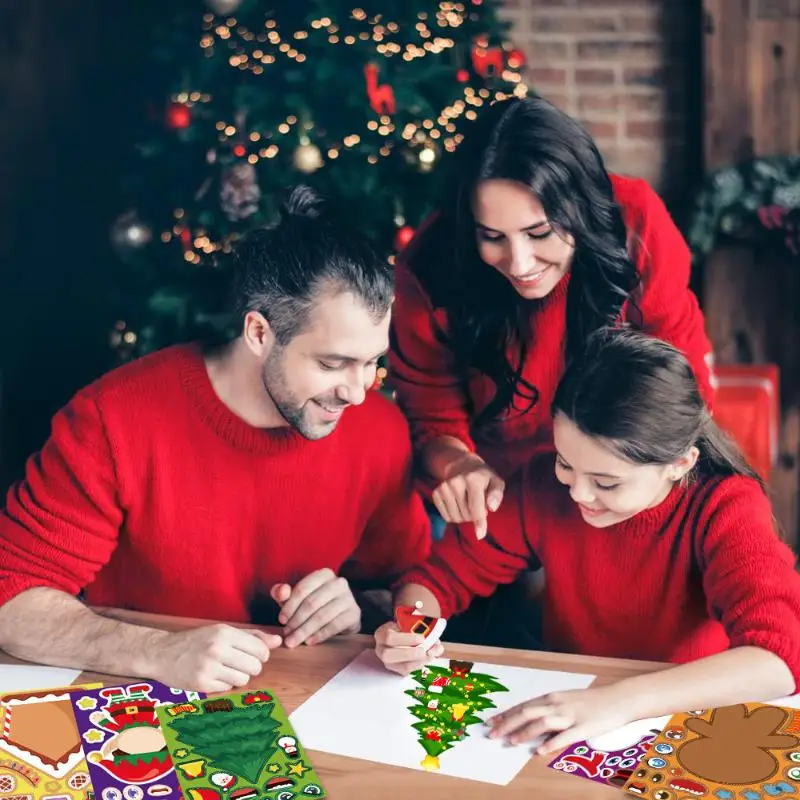 8 Sheets Children Party Decoration Toy Christmas Puzzle Stickers Create Your Own Santa Claus DIY Make-a-Face Jigsaw Games