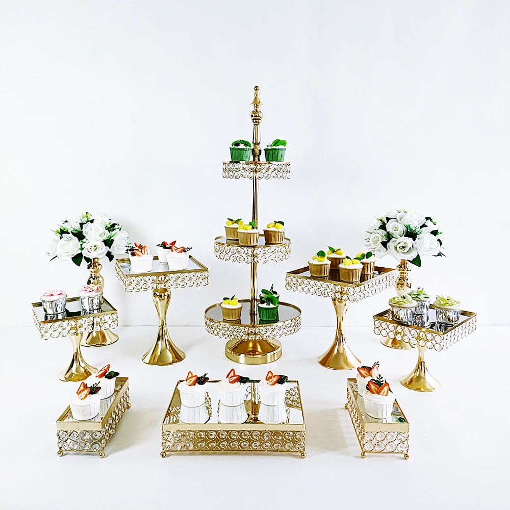 5Pcs-19Pcs/lot Gold Metal  Square Cake Stands Wedding Cake Display Stand with Mirror Baking Snack  Party Supplies Centerpiece