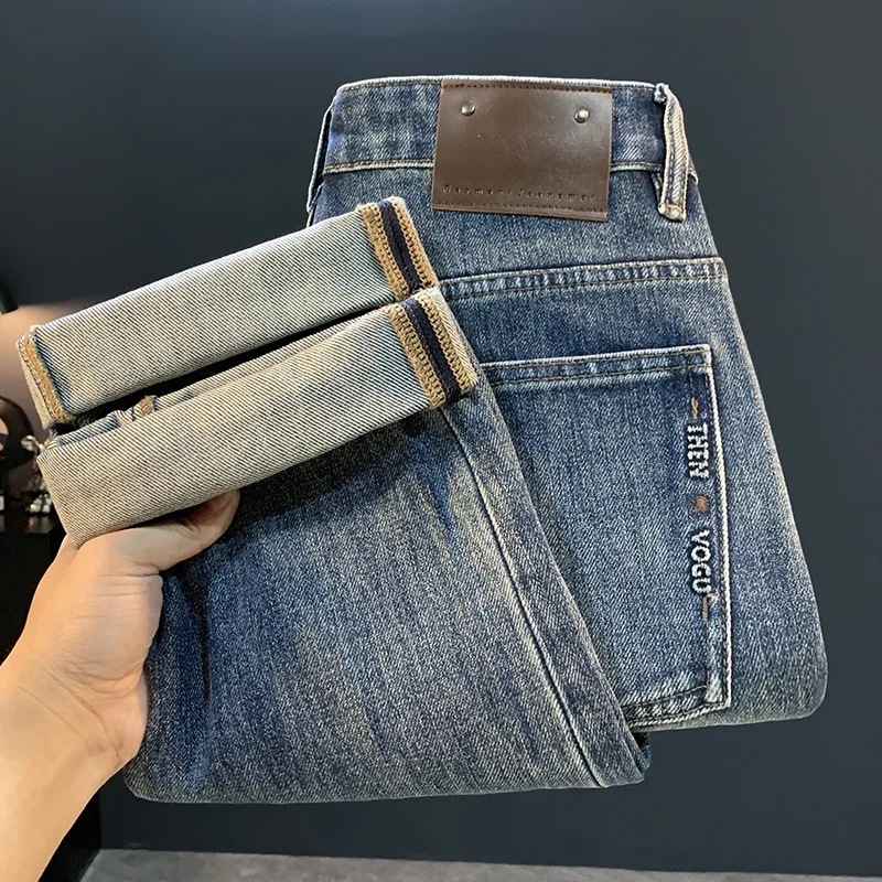 

Осень 2023, новые высококачественные свободные прямые джинсы для мужчин, уличная мода, универсальные повседневные брюки в Корейском стиле