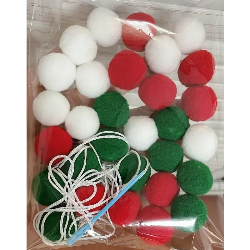 White Red Green DIY Pompom Ball Christmas Tree Hanging Decoration String Material Bag Home Photo Children's Girl Room Decoration