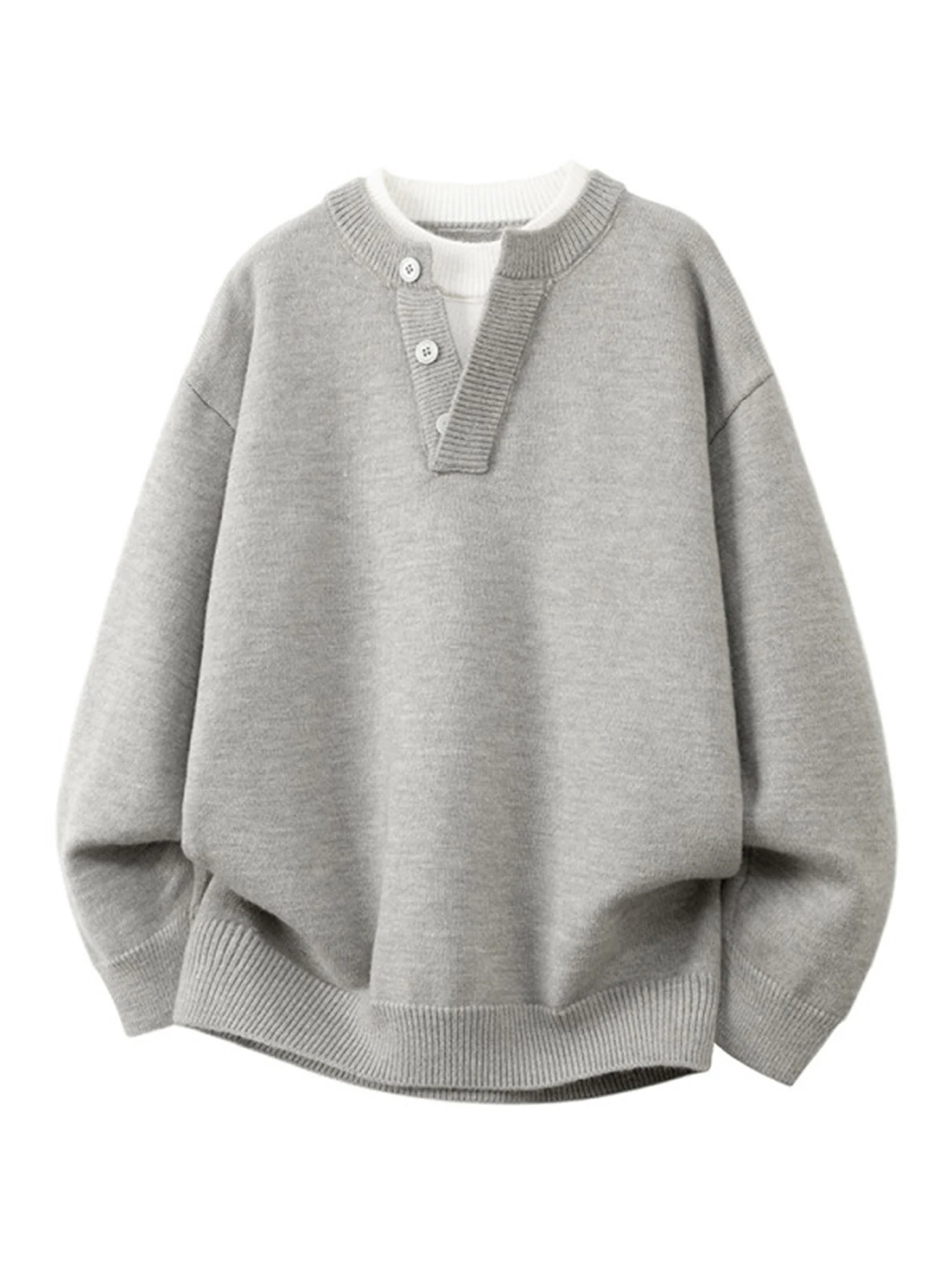 

American Sle Henry Collar Knitwear Men's Winter V-ne Padded Base Layer irt Casual Loose Fit Long Sve Thermal Top