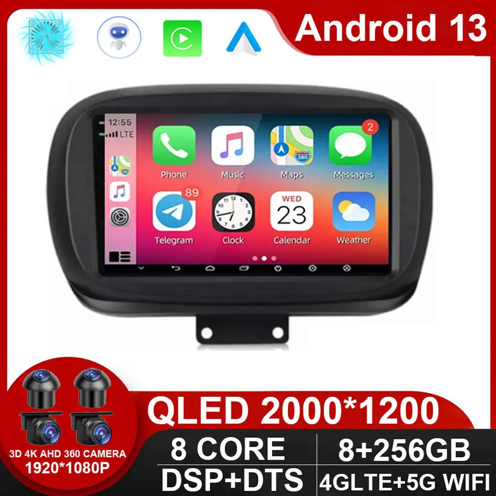 For Fiat 500X 2014 - 2020 Android 14 Multimedia Stereo Player Car Radio Navigation Head Unit GPS With 4GLET WIFI NO DVD 2DIN