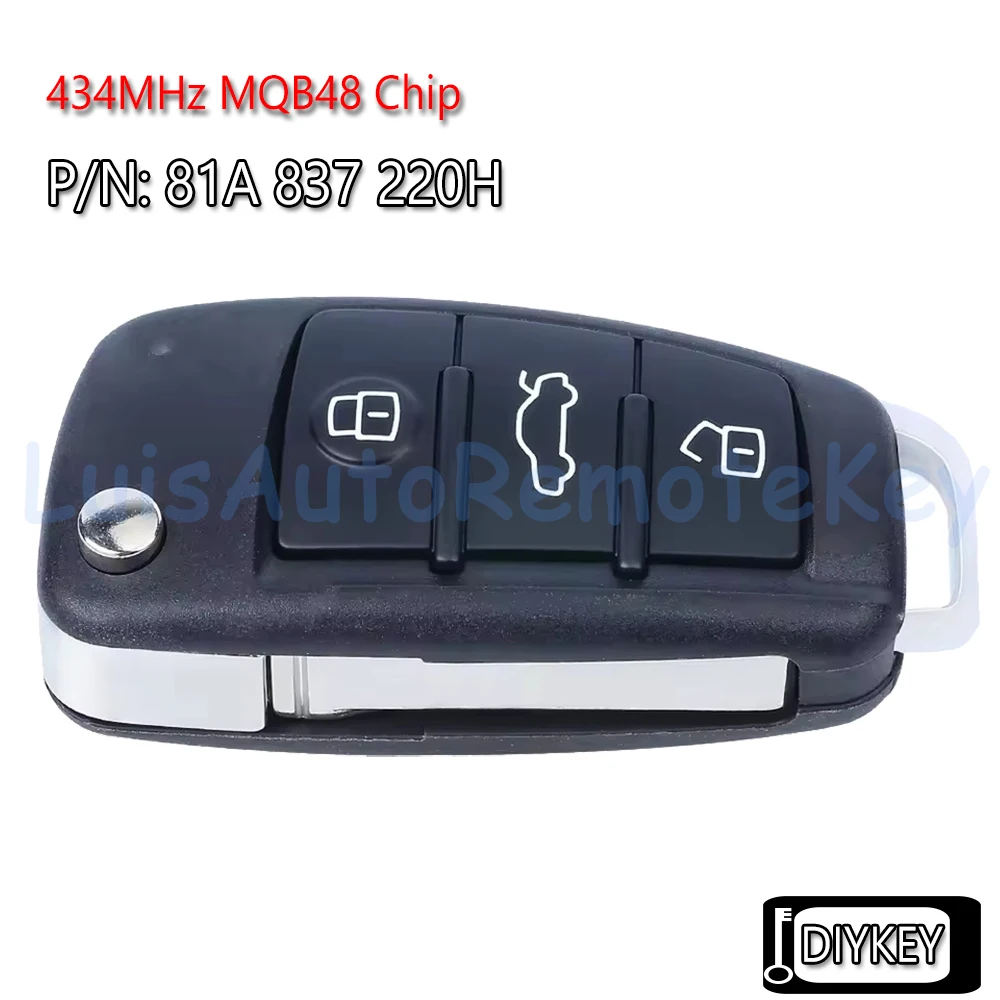

Keyless Go Smart Flip Remote Car Key Fob 434MHz MQB48 Chip 3 Buttons Replacement for Audi A3 Q2 Q3 P/N: 81A 837 220H, 81A837220H